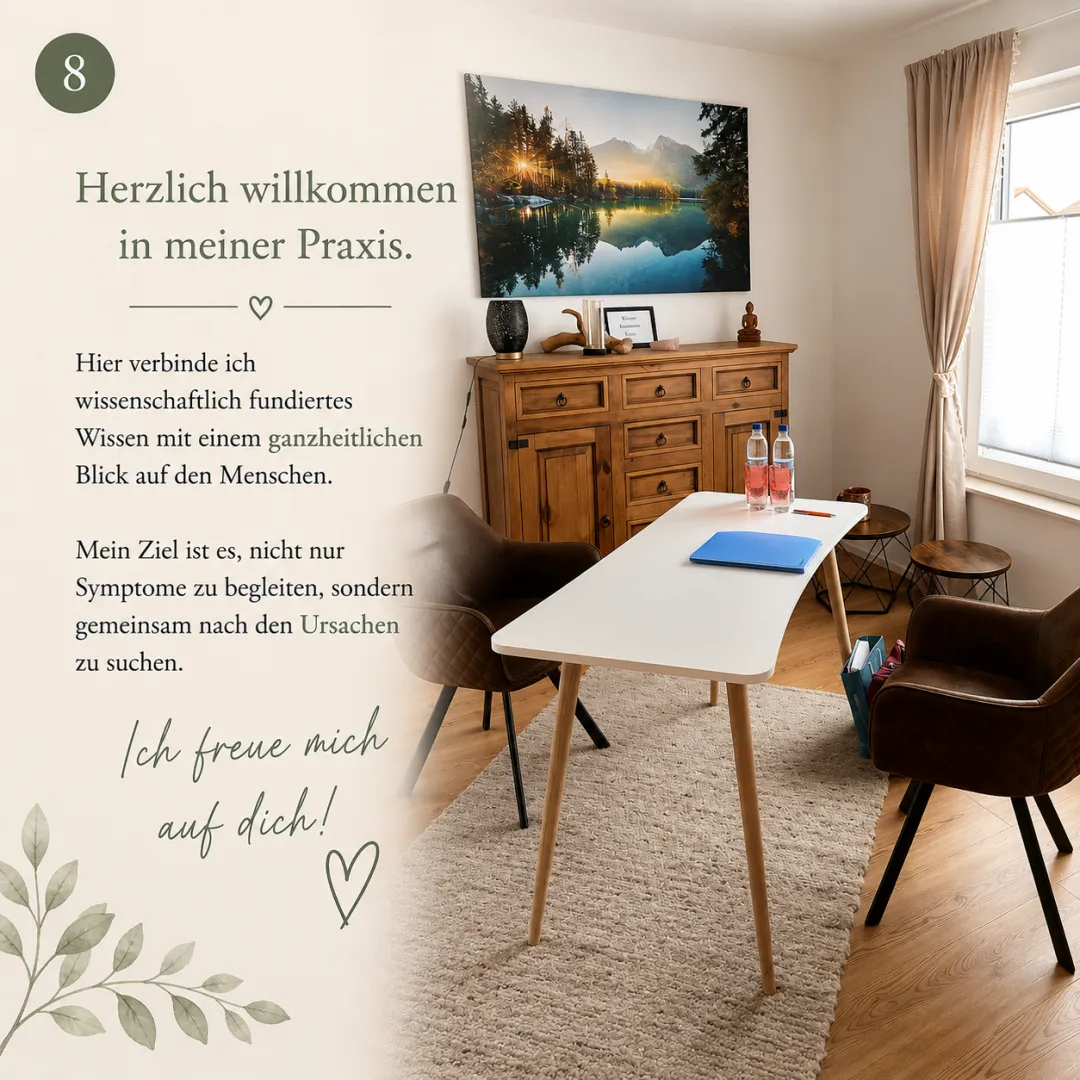 Herzlich willkommen in meiner Praxis – hier verbinde ich wissenschaftlich fundiertes Wissen mit einem ganzheitlichen Blick auf den Menschen.